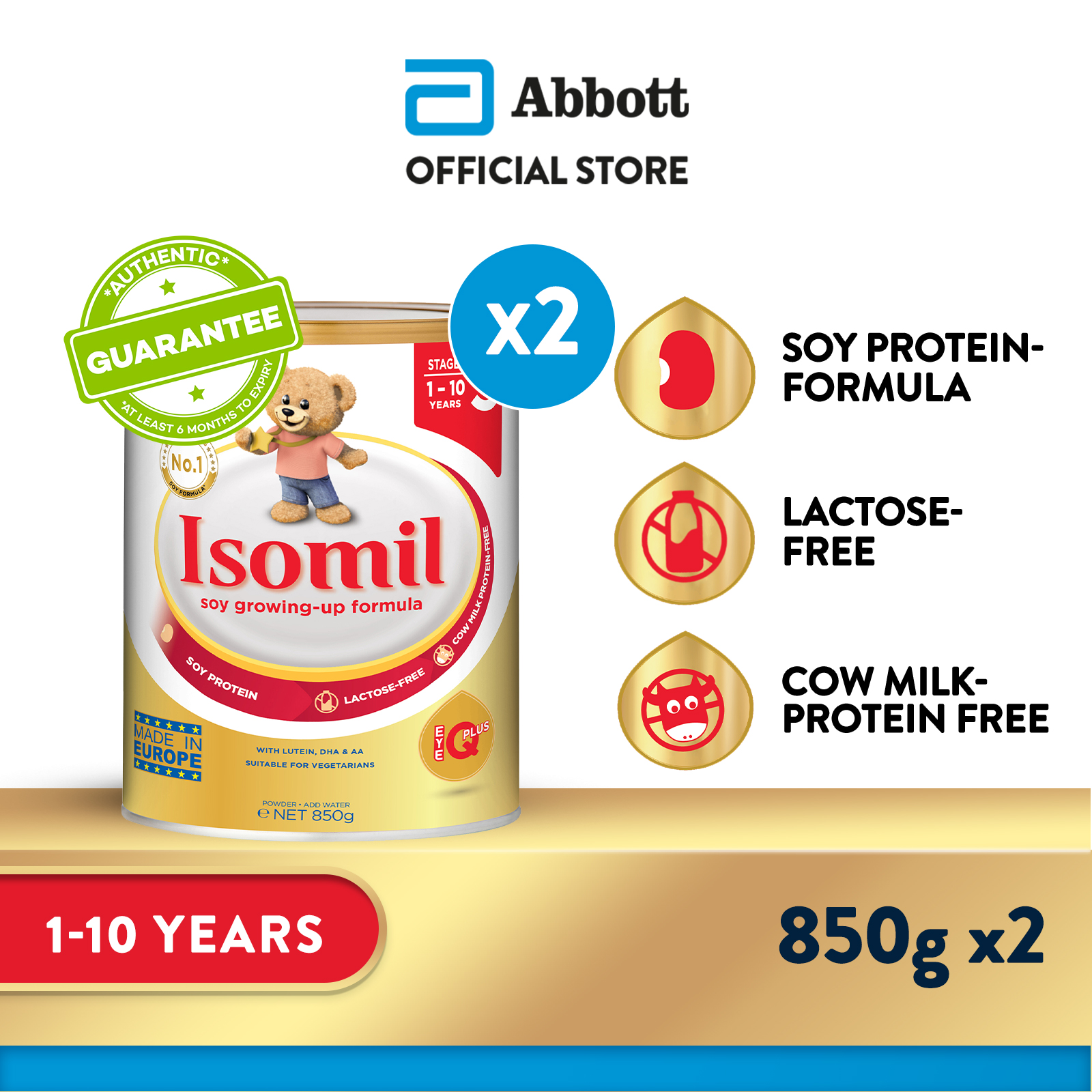 [Bundle of 2] Isomil® Stage 3 Soy Growing-Up Formula 850g (1-10 years)