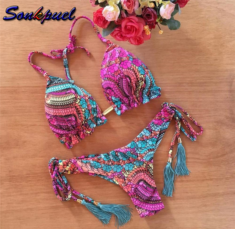 Sonkpuel Bikini Women's Swimsuit 2022 Swimwear Female Sexy Bikinis Set Push Up Swimming Bathing Suit Bohemian Women Swumsuit 2 Piece Sets