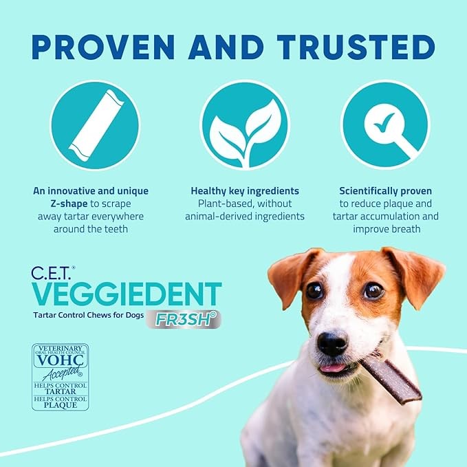 Virbac CET Veggiedent FR3SH Tartar Control Chews for Dogs, Small